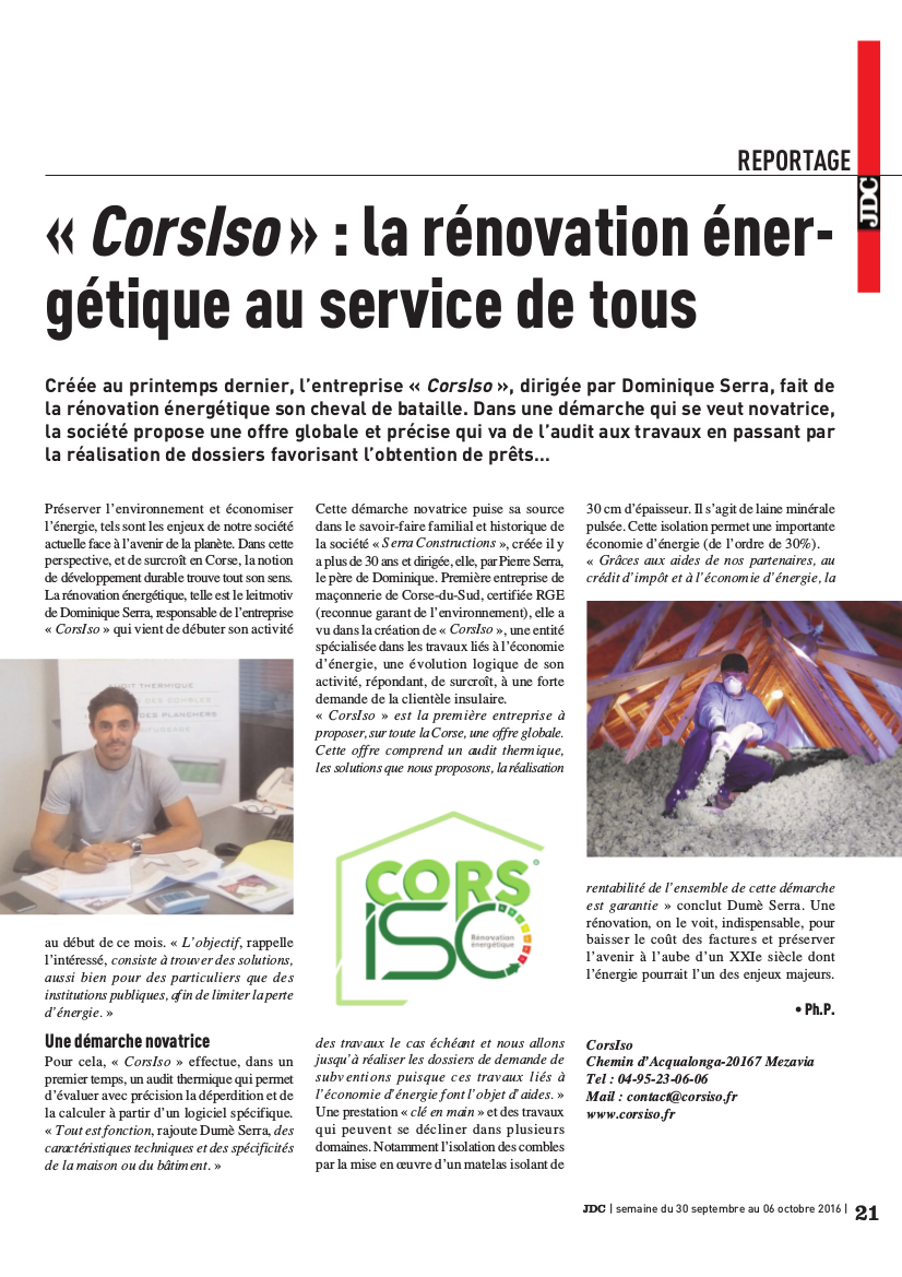 Rénovation énergétique - CORSISO - travaux de rénovation - audit énergétique - isolation des combles - isolation des planchers - calorifugeage - entretien toiture